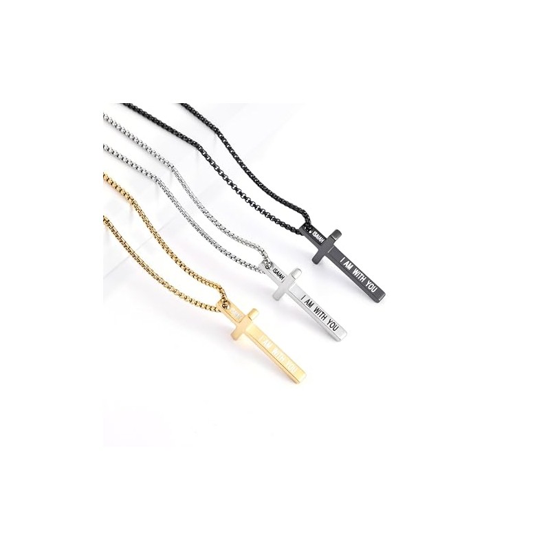 Inspirational Bible Verse Cross Necklace for Men - Stainless Steel