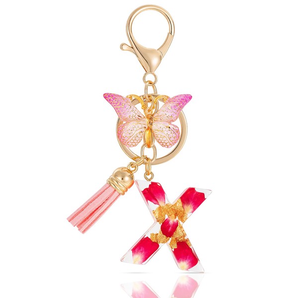 MWOOT Alphabet Initial Letter X Keychain Fashion Key Ring,Alphabet Petals