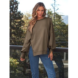 Trendy Queen Womens Oversized Sweatshirts Hoodies Crewneck Shirts Fall Outfits Fashion Teen Girls Y2k Winter Clothes Light Coffee M