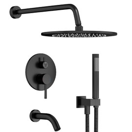 Gabrylly Black Shower System with Tub Spout, Bathtub Shower Faucets Set with 3-Way Shower Valve, High Pressure 10" Rain Shower head with Handheld Spray Combo, Wall Mounted Tub Shower Kit, Matte Black