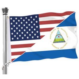 Nicaragua USA Flag,Big 3x5 FT Nicaraguan Flag,36x60 Inch Large Double-Printed Durable 150D Thick Polyester Decorations with 2 Brass Grommet