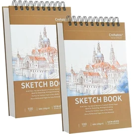 Crehatos 5.5" x 8.5" Sketch Book, Top Spiral Bound Sketch Pad, 100 Sheets Each 68lb/100gsm Drawing Paper, 2 Pack
