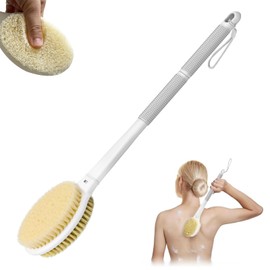 elzle Spazzola Schiena Doccia,44 cm Manico Lungo Spazzola per Corpo, Spazzola Doppia Faccia con Setole Rigide e Morbide per Donne, Uomini e Anziani,Grigio