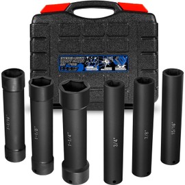1/2 Inch Drive Heavy Duty Extended Length Extra-Deep Length Impact Socket Set with Storage Case, Including Sockets 3/4", 7/8", 15/16", 1-1/16", 1-1/8" & 1-1/4" (6PCS)