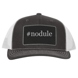 #Nodule - Leather Hashtag Black Patch Engraved Trucker Hat, Grey-White, One Size