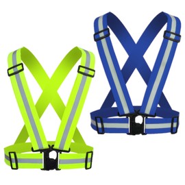 RUISHYY Reflective Running Vest 2-10 Pack, High Visibility Reflective Gear Night Cycling Safety Vest Strap for Men Women Kids, Green+blue, One Size