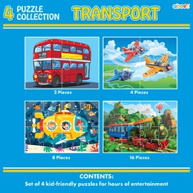 abeec 4 Puzzle Collection Transport - Toddler Puzzles - Puzzles For 2 Year Olds - 4 In A Box Puzzle Collection - Early Learning Toys - First Jigsaw - Bus, Planes, Train And Submarine puzzles