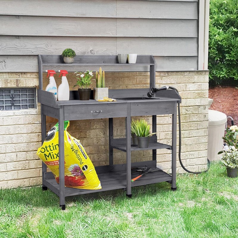 Yaheetech Outdoor Potting Bench Table Potters Benches Garden Workstation for