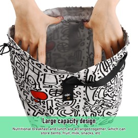 Xzeemo Lunch Bag, 9L Cotton Bento Bag with Drawstring, Portable Lunch Bag, Carry Bag, Small Picnic Bag, Fabric, Lunch Bag, Foldable for Students, Office, Women, Men, Children, Boys, Women (B)