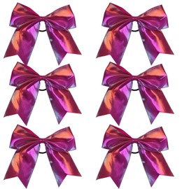 Metallic Sequin and Holographic 8 Inch Cheer Bow Cheerleader Cheerleading Jumbo Cheer Bow Hair Tie (Hot Pink Holographic)