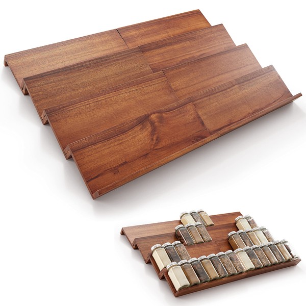 Tinamo Spice Drawer Organizer - Acacia Wooden Tray Spice Racks