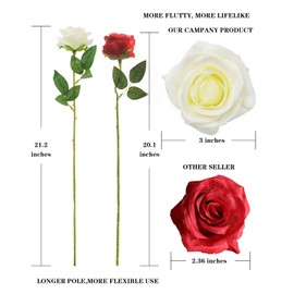 LFF 10pcs Silk Roses Artificial Flowers Fake Long Stem Roses for DIY Wedding Bouquet Home Decoration (Ivory)