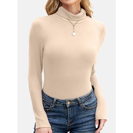 GKBK Women's Turtleneck Sweaters Long Sleeve Ribbed Basic Tees Shirts Lightweight Thermal Underwear Warm Layering Tops Fall Outfits 2025 Trendy Apricot