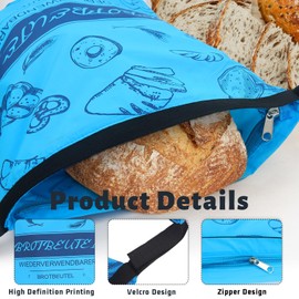 CHRI Reusable Bread Bags Pack of 2, 30 x 43 cm Bread Bags Storage Fresh, Bread Bags Freezer Bags Bread Storage