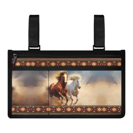 Yzaoxia Horse Wheelchair Accessories Side Bag for Adults Southwest Aztec Armrest Storage Pouch with Cup Holder Walker Organizer Pouches Portable Handicap Basket Roomy Zipper Pocket