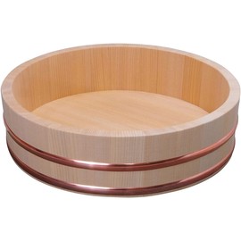 TIKUSAN Wooden Hangiri Sushi Rice Mixing Tub Copper Band Made in Japan Made of Sawara Cypress Sushi Rice Bowl Sushi Oke (10.6" (27cm))