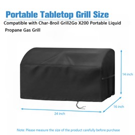 Jungda Grill Cover for Char Broil Grill2Go X200 Portable Propane Gas Grill,Waterproof Small Table Top BBQ Grill Cover,Heavy Duty 600D Outdoor Tabletop Grill Cover