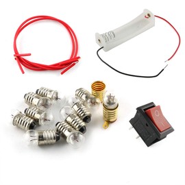 E-outstanding Electrical Circuit Experiment Tools Physics Science Lab Basic Circuit Learning Starter Kit Electricity Experiment Set 10 1.5V Bulb, 1 Battery Box, 1 Switch Button, 2 Wires, 2 Lamps