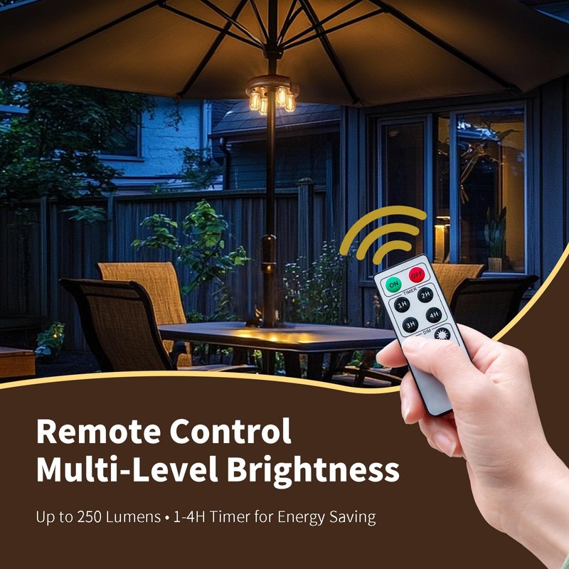 Dark Wood Grain Patio Umbrella Light with Remote Control, Rechargeable