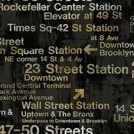 Wallpaper Designer Modern New York Train Station Subway Street Signs on Black