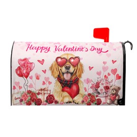 Happy Valentine Mailbox Covers Magnetic Standard Size 21"x18" Golden Retriever Dog Love Heart Decorative Mail Box Post Cover Rose Anniversary Pink Mail Box Post Cover for Home Outdoor Garden