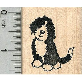 Sheepadoodle Rubber Stamp, Sitting Sheep Dog Poodle Cross Breed