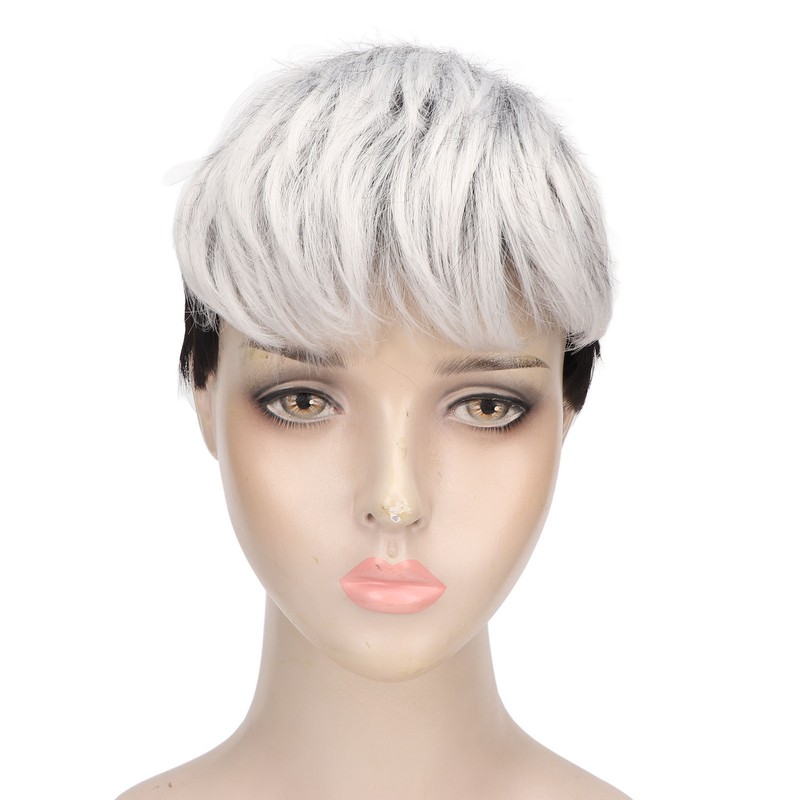 Men Wig Heat Resistant Short Grey Layered Airy Natural Stylish