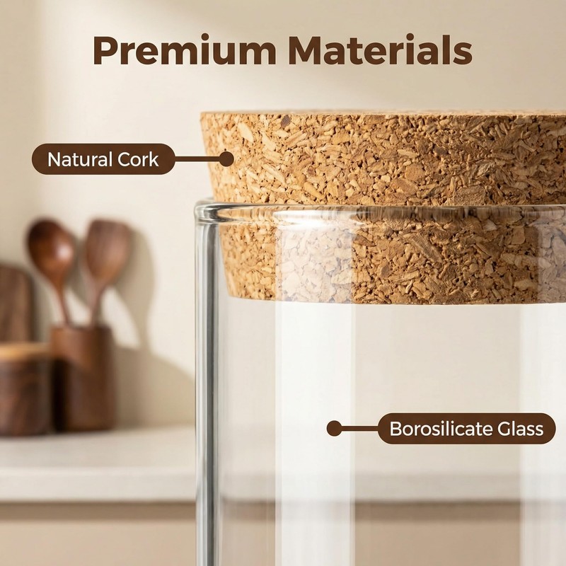 2 Pack 8.45 oz Airtight Glass Jars with Cork Lids,