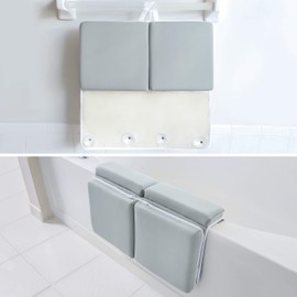 Bath Kneeler and Elbow Rest Pad, 1.75 inch Extra Thick Baby Bath Kneeling Pad and Elbow Pad for Bathtub. Bath Tub Elbow Pad with Infant Toy and Baby Accessories Organizer, Grey