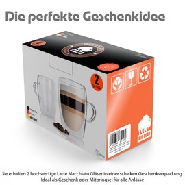 BigDean Pack of 2 Double Walled Latte Macchiato Glasses with Handle 300ml - High Quality Tea Glasses in Gift Box