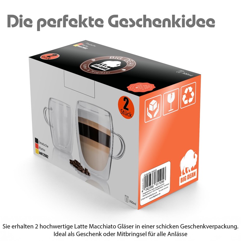 BigDean Pack of 2 Double Walled Latte Macchiato Glasses with