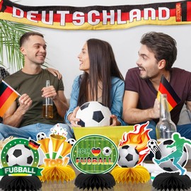JULMELON Football Decoration, Pack of 10 Football Table Decoration Germany Football Party Decoration Football Sport Honeycomb Centrepieces Football Em 2024 Decoration