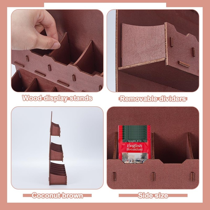 UNICRAFTALE 3-Tier Wood Tea Bag Holder 3 Sizes Brown Vertical