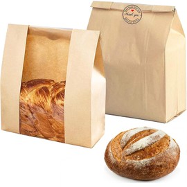 10 Pack Large Paper Bread Bags for Homemade Sourdough Loaves Bread Bags with Window for Homemade Bread Gift Giving, Sourdough Bread Packaging Storage with Label Seal Stickers(13.7x8.2x3.5 inch)