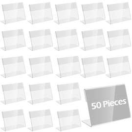 Doafoce 50pcs Vertical Acrylic Label Holder (6 x 4.3 cm) Table Stand Mini Sign Display Price Tags Stand Goods Sign Display Holder for Supermarket/Promotions Restaurants/Shop