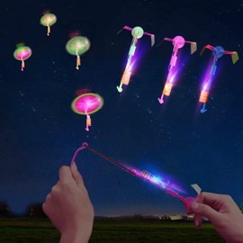 YUYWWAN LED Slingshot Toy Set, 25 Pieces Light Toy Children's Party, Light Party Accessories, LED Helicopter Slingshot, Luminous Flying Toy for Children, Birthdays, Parties Gifts