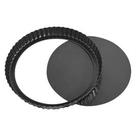 Rixotix 22cm Non-Stick Quiche Pan with Loose Base, Fluted Deep Tart Mold for Baking Pies, Flans, and Tarts - Includes Mini Tart Tins(22 cm,Color:Black)