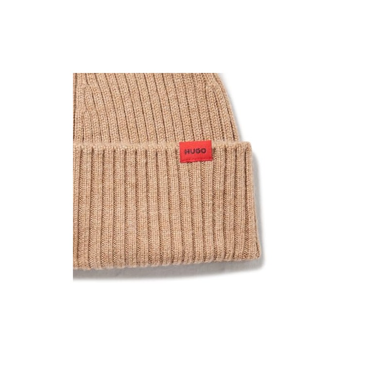 HUGO Small Logo Ribbed Beanie, Wheat, PCE.