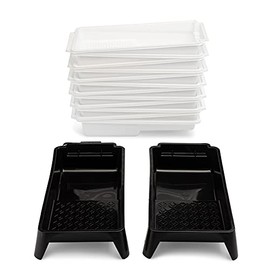 Cascade Tools Hard Shell 4 Inch Paint Tray (2 Pack) with 12 Disposable Paint Tray Liners - Compatible with Most 4” Paint Rollers