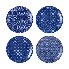 UPware Indigo Melamine Round Dessert Plates, Small Serving Plates, for Appetizer, Snacks, and Side Dishes, Blue, 6.75 Inch, Set of 4