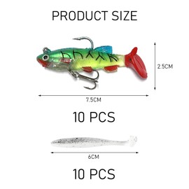 20-Piece Simulated Fishing Bait Set, Double Hook Bait, Glitter Bait, T-Tail Soft Bait, Two-Color Fake Bait, Artificial Spinner Bait, Fishing Accessories