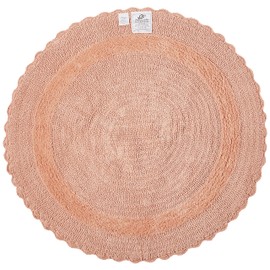 Saffron Fabs Bath Rug Cotton 36 Inch Round, Reversible - Different Pattern On Both Sides, Coral, Hand Knitted Crochet Lace Border, Machine Washable