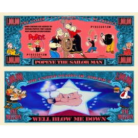 Popeye The Sailor Man Cartoon Character Commemorative Novelty Million Bill With Semi-Rigid Protector