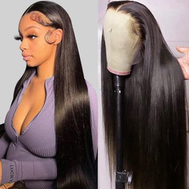 Real Hair Wig, 13 x 4 Lace Front Wig, Human Hair, 200% Density, Straight Wigs, Real Hair, Women, 100% Brazilian Human Hair Wigs for Black Women, in Black Colour, 18 Inches