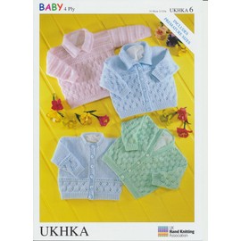Baby & Premature Baby Knitting Pattern - Long Sleeved Cardigans & Jumper Round V Neck (UKHKA 6)