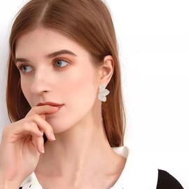 Peasimy Irregular Petal Earring For Women Stainless Steel Unique Statement Flower Dangle Earrings Trendy Jewelry Gift (White)