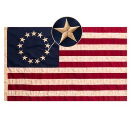Homissor Betsy Ross Flag 3x5 Feet Tea-Stained Vintage American Flags Heavy Duty Outdoor Embroidered 13 Star Colonies Banner for Outside