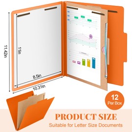 12 Pcs Classification Folders 1 Divider 2 Inch Expansions Heavy Duty 2 Prongs Fastener Pressboard Classification File Folder for Employee Standard Medical File Document Office(Orange)