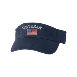 Go All Out One Size Navy Visor USA Veteran Flag Embroidered Visor Dad Hat