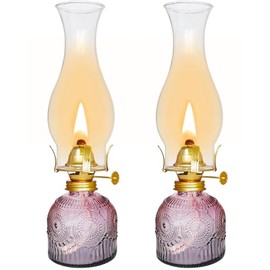 2 Pieces Large Chamber Oil Lamps, Glass Clear Color Kerosene Lamps for Indoor Use Home Decorative Hurricane Lamp Oil Lantern 11" Vintage Oil Lamp for Tabletop Decor Lighting